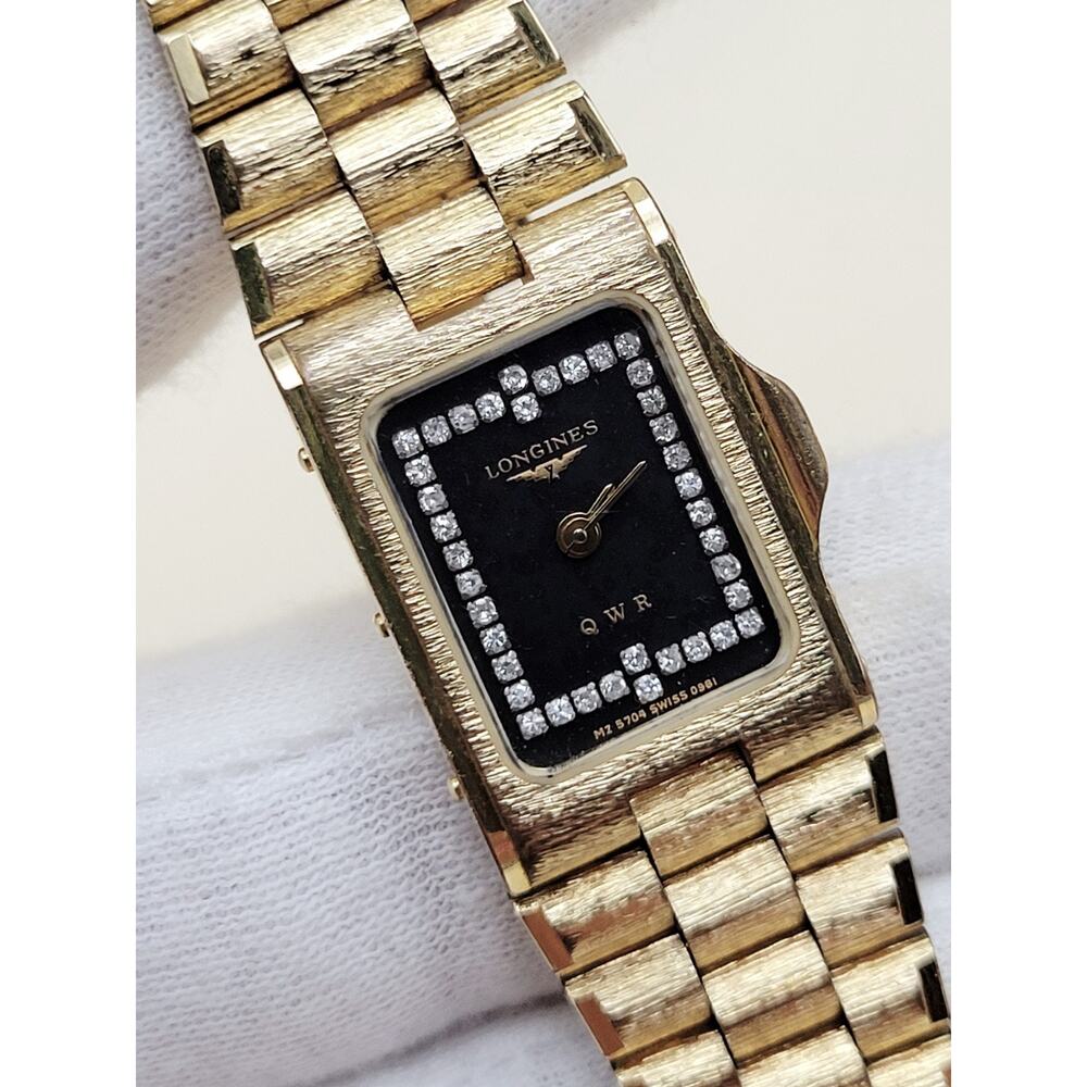 Vintage Longines QWR Diamond Tank Watch MZ 5704 Gold Bark Finish - Swiss Quartz